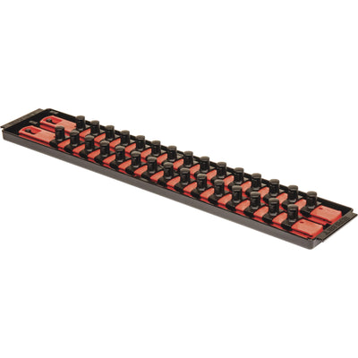 18-Inch Socket Boss 2-Rail 1/2-Inch-Drive Socket Organizer with Twist Lock Secure Hold and Toolbox Drawer Tray, Red