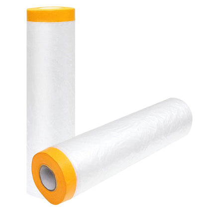 13Ft x 65 Ft Plastic Painting Drop Film, 2 Pcs Tape and Drape Dust Plastic Drop Cloth, Pre-Taped Masking Film for