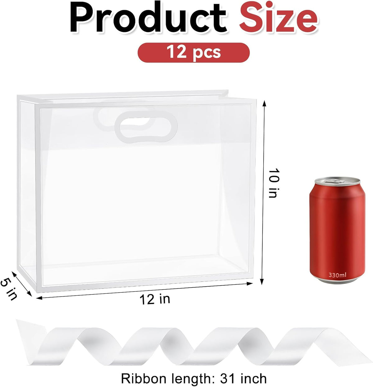 12" Clear Plastic Gift Bags with Handles, 12 Pack, White