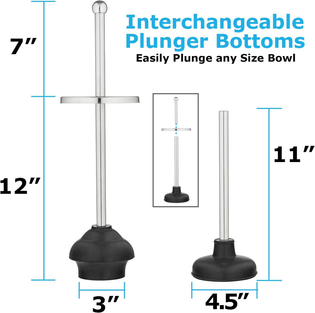 Toilet Brush and Plunger Set with Holder, Modern Chrome Bathroom Accessories Toilet Plunger and Toilet Bowl Brush Combo