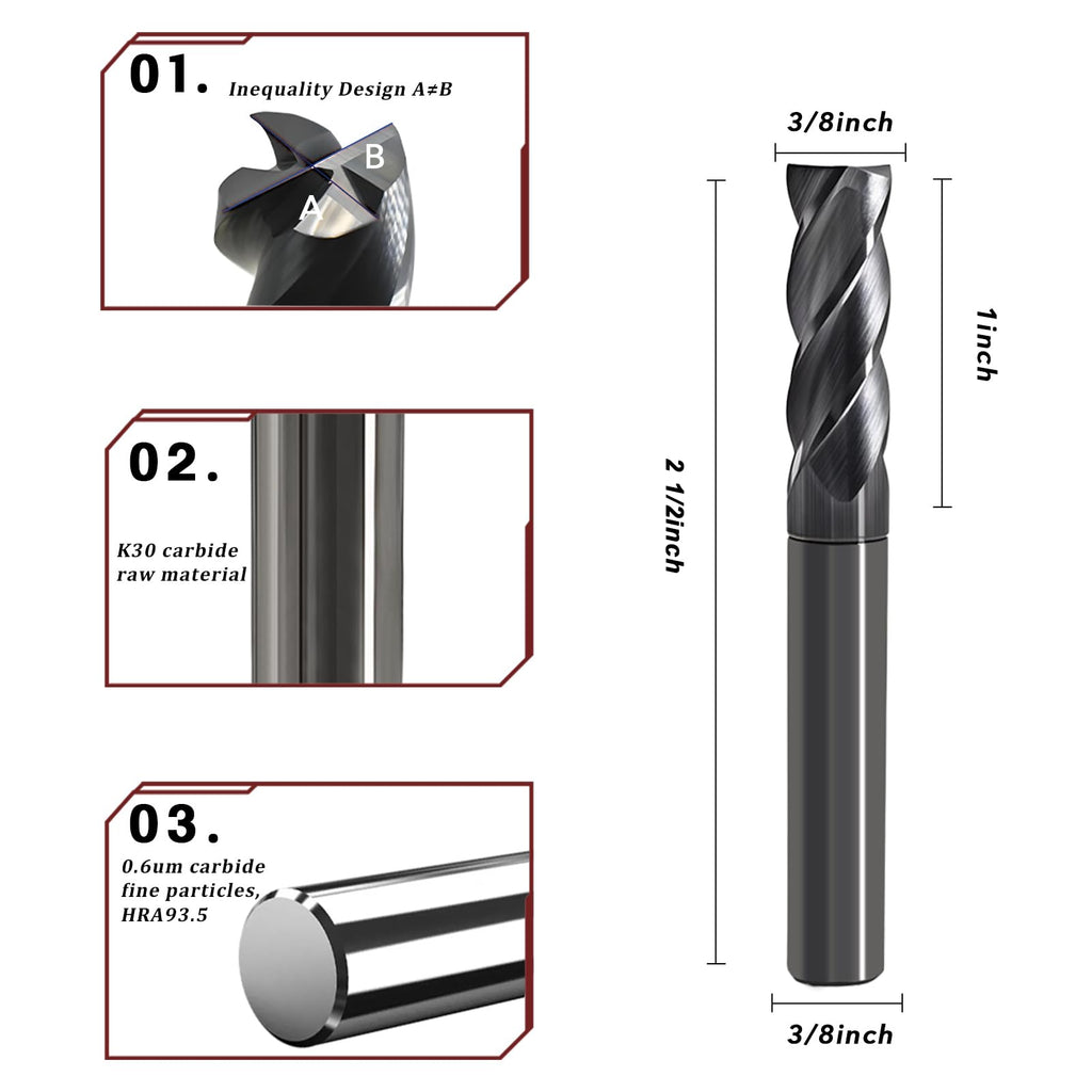3/8 End Mill-2X Long Time CNC Endmill for Steel & Metal