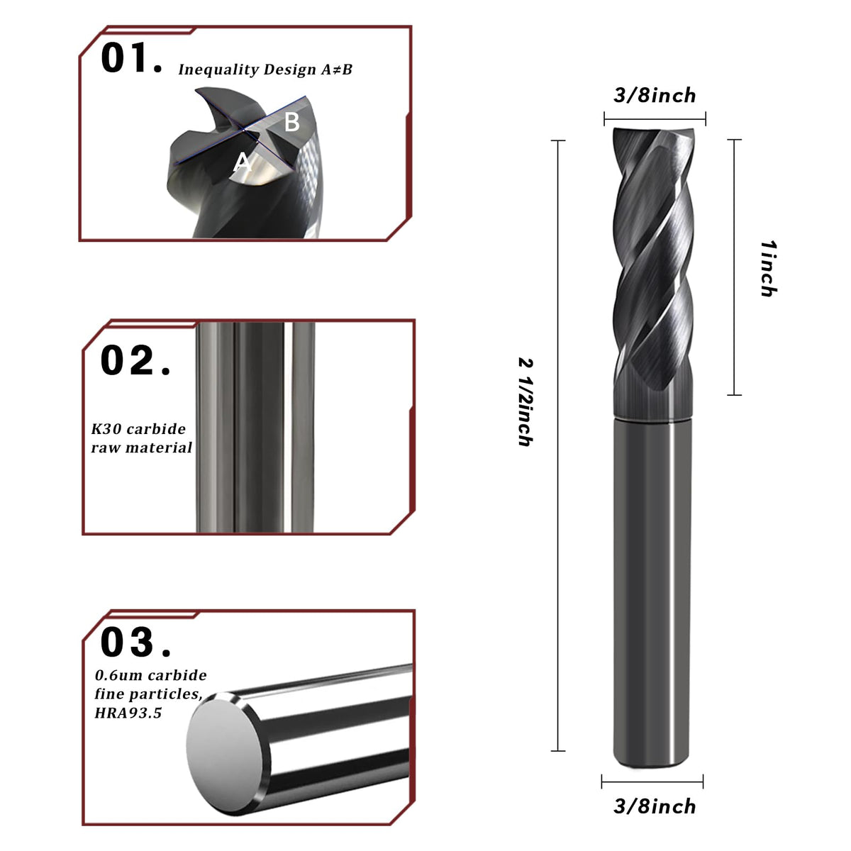 3/8 End Mill-2X Long Time CNC Endmill for Steel & Metal
