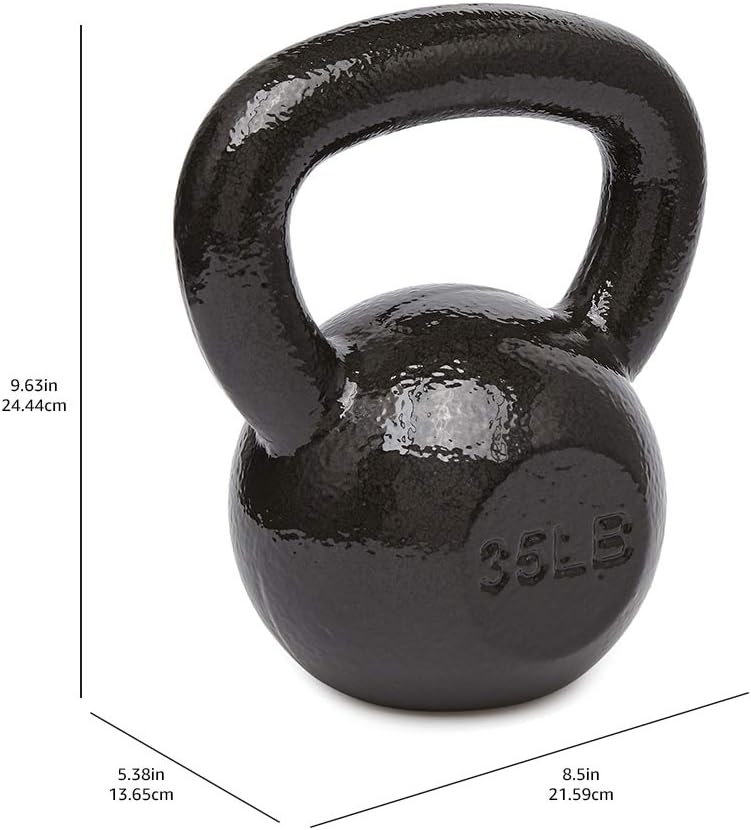 Cast Iron Kettlebell for Strength Training, Textured Wide Handle, Black
