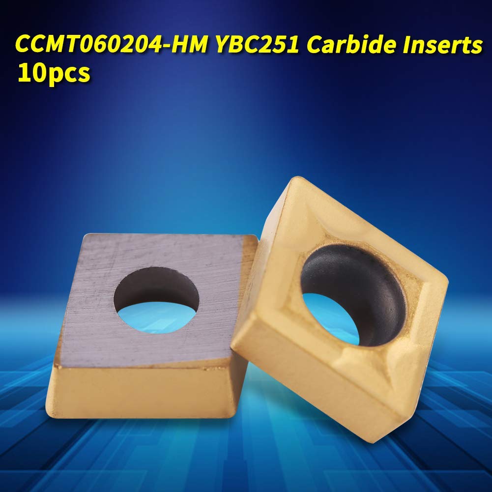 Carbide Tips Inserts,Akozon 10 pcs CNC Carbide Tips Inserts CCMT060204-HM YBC251 Carbide Insert Cutter Cutter Indexable Lathe Milling Inserts Turning Tools with Box