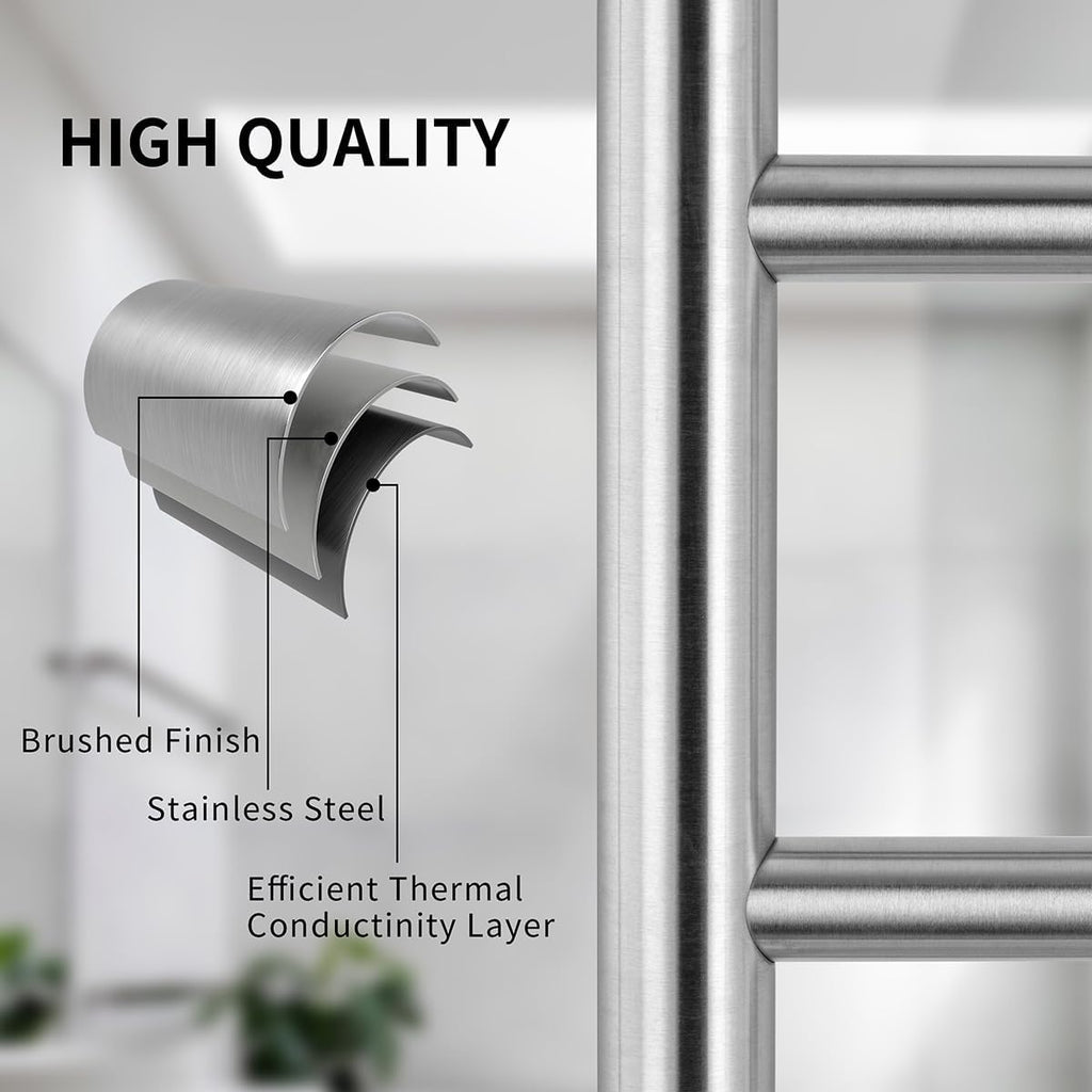 8-Bar Wall-Mounted Towel Warmer, Plug/Hardwired, 3 Timers | can be surface-mounted or flush-mounted, with