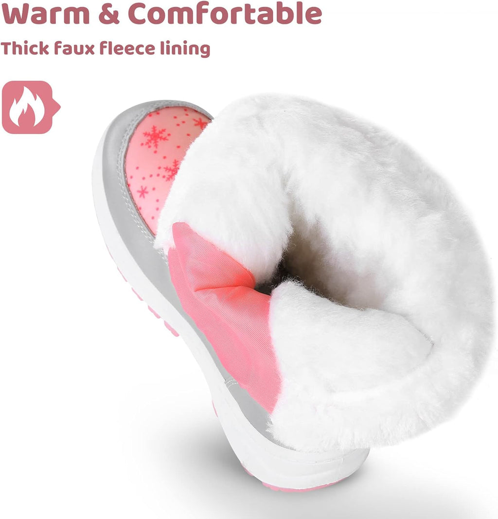 Kids Girls Insulated Fur Winter Warm Snow Boots Toddler/Little Kid | Water-Resistant,Side Zipper,Thick Warm