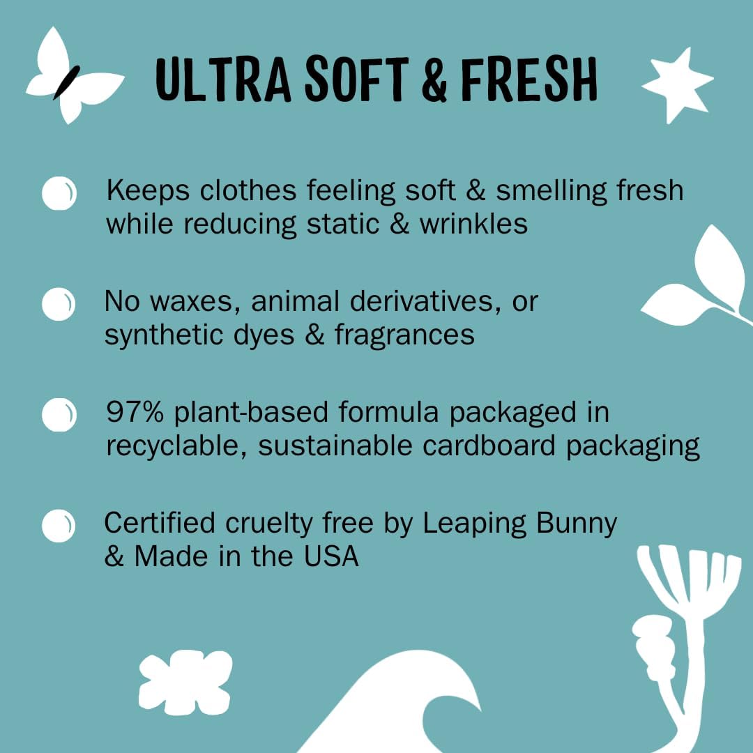Fabric Softener Dryer Sheets for Sensitive Skin | Plant-Based Static Reducer, Plastic-Free Packaging | Unscented (120