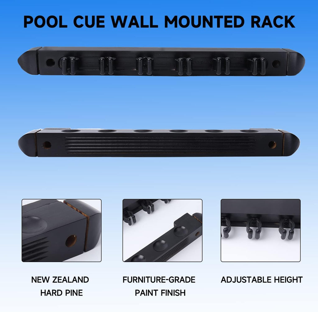 GSE 2-Piece Wooden Wall Mounted Billiard Pool Cue Rack Holds 6/8/12 Cues | Several Colors Available, Pool Stick