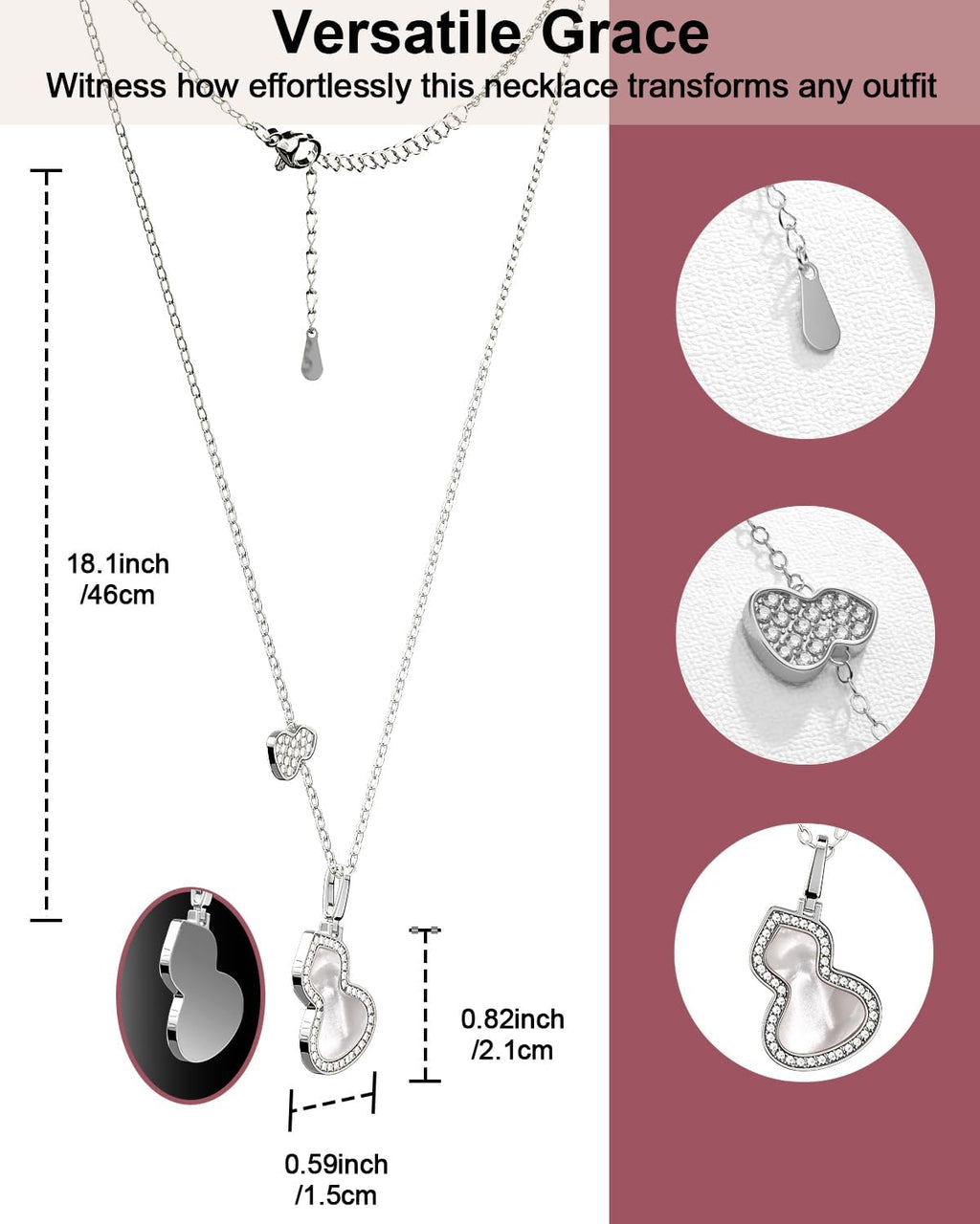 18K Gold Plated Sterling Silver Gourd Pendant Necklace for Women,Dainty Pendant Charm Necklace Adjustable Chain