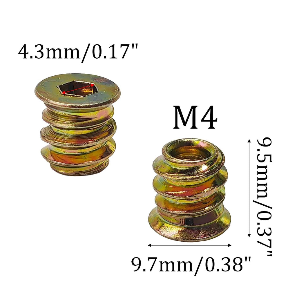 30PCS M4 x 10mm Threaded Inserts for Wood Hex Socket Drive Metal Nut Inserts Bolt Fastener Connector for Furniture Wooden Products DIY Models