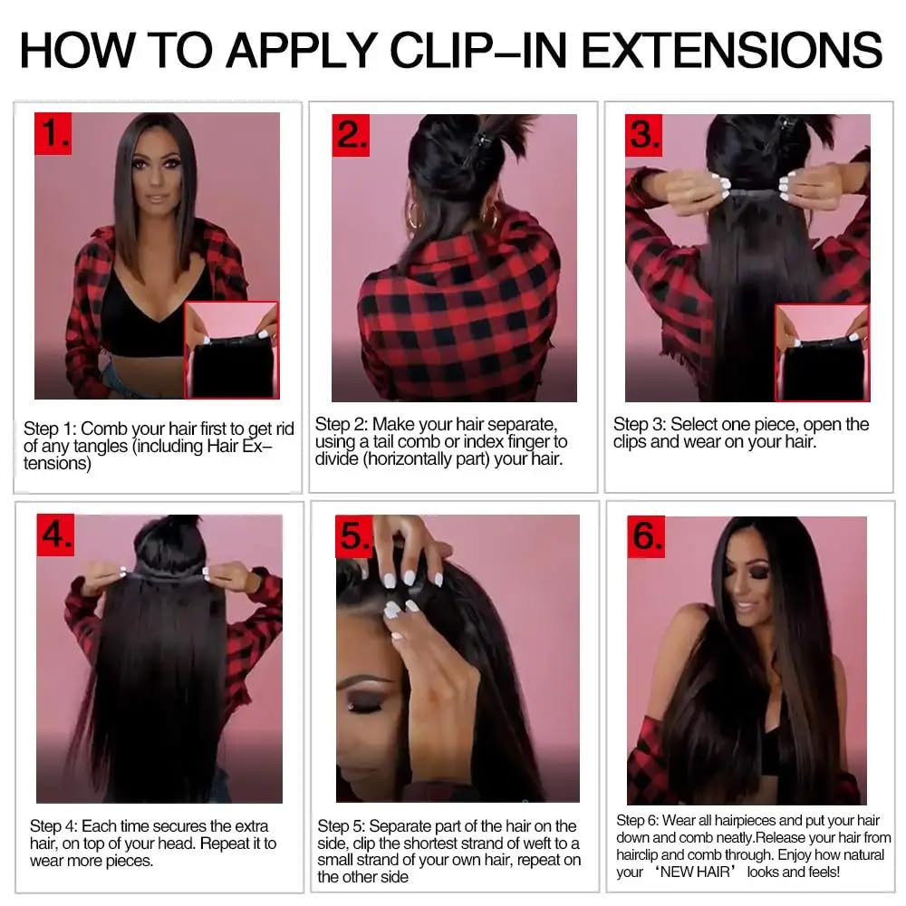 Clip In Hair Extensions Real Remy Human Hair Very Dark Brown 18 Inch | Clip Ins for Women,120g,7 Pcs,16 Clips,Darkest