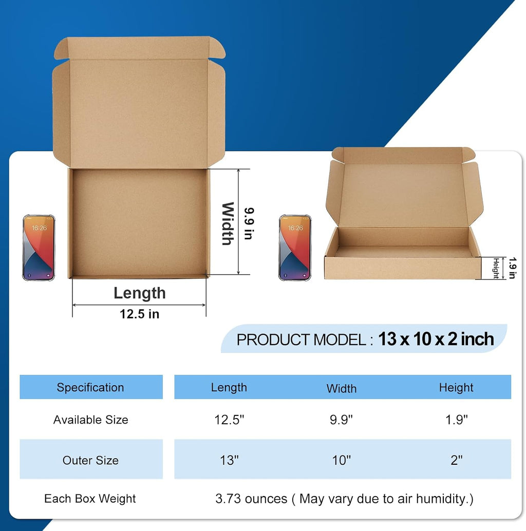 13x10x2 Shipping Boxes Medium for Small Business, 30 Pack Brown Box