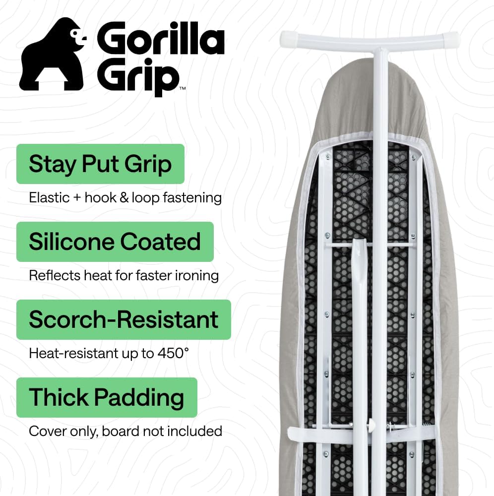 Ironing Board Cover, Silicone Coating, 400°F Scorch and Stain Resistant with Thick Padding, Fits Over Standard Size