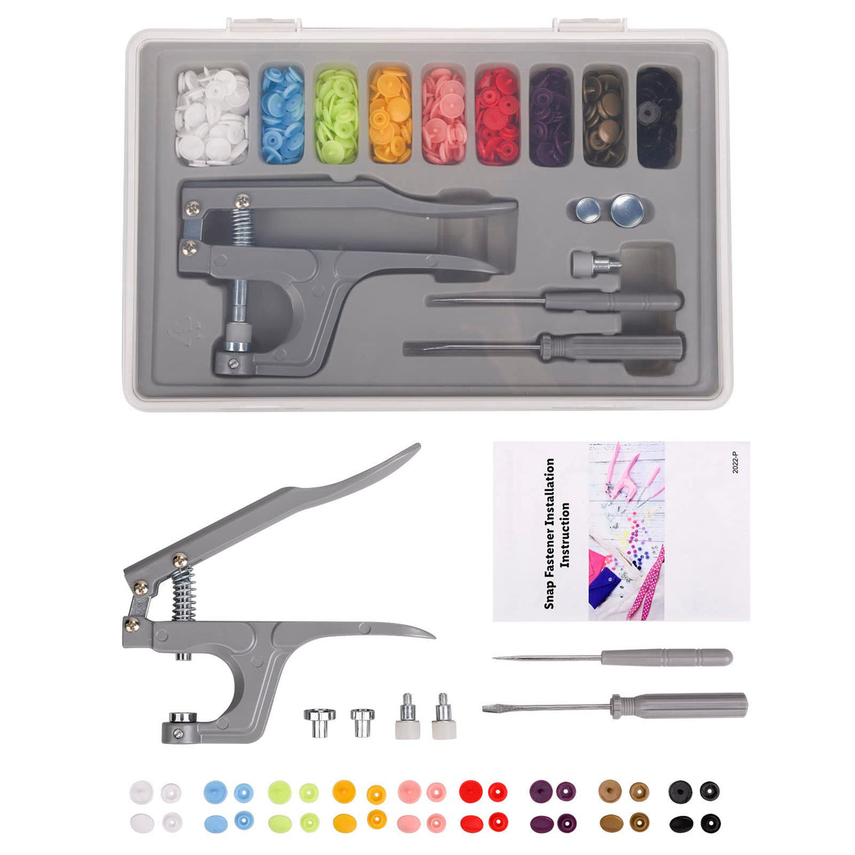 Plastic Snap Fastener Kit with Plier, Grey
