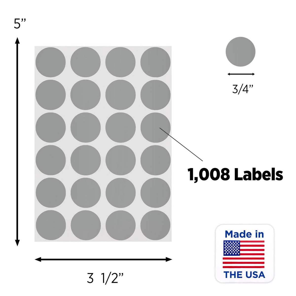 Gray Removable Dot Stickers, 3/4 Inch, 1008/Pack