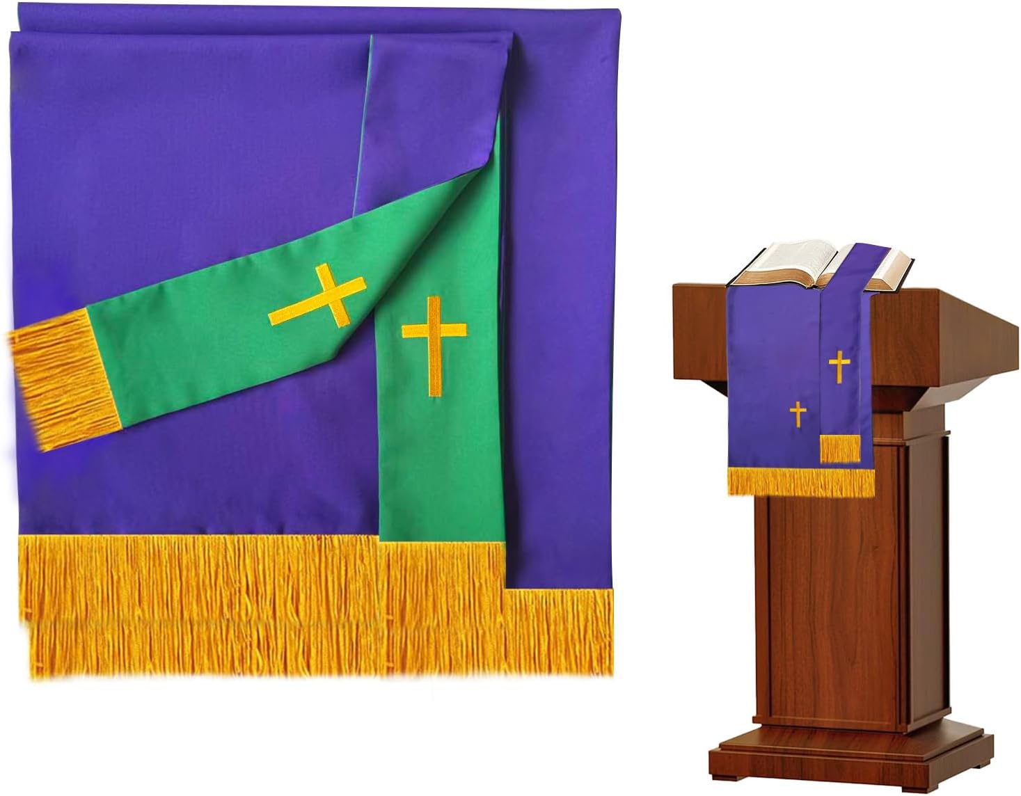 3-Piece Church Parament Set, Reversible Pulpit & Communion Linens