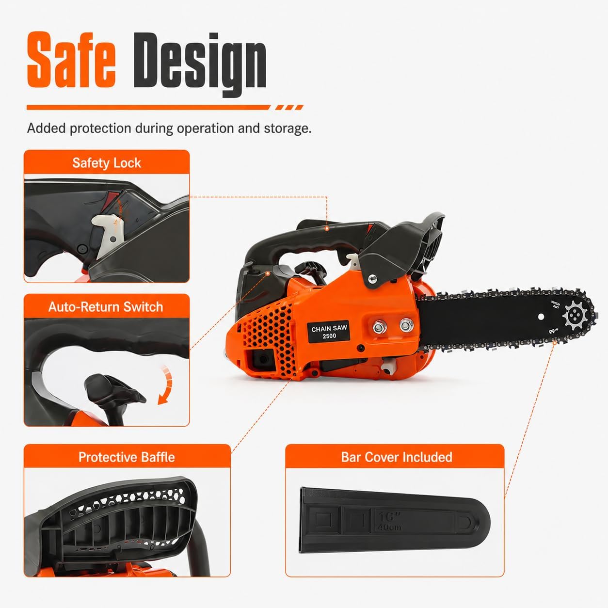 12 Inch Top Handle Chainsaw 25.4CC 2-Cycle Small Gas Chainsaw | Handheld Cordless Lightweight Petrol Chain Saw with