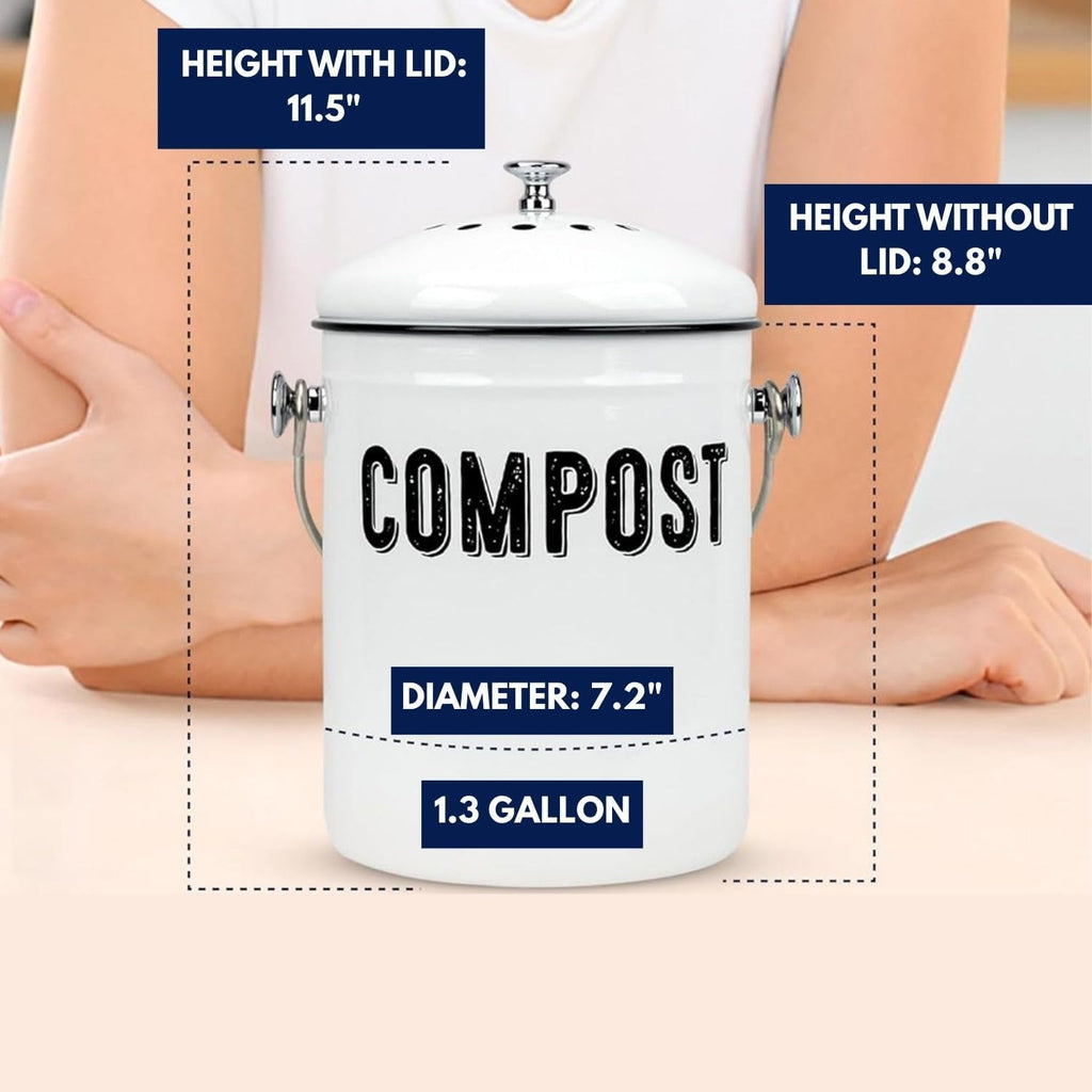 Compost Bin Kitchen Counter, 1.3 Gallon, 3 Charcoal Filters | Countertop Composter Pail with Lid, Stainless Steel
