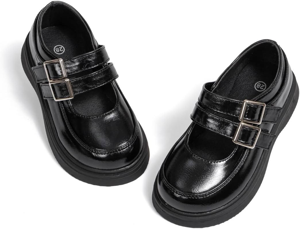 Toddler Girls Dress Shoes School Uniform Mary Jane Flats Little Kids Oxfords Comfortable Slip on Platform Flats for