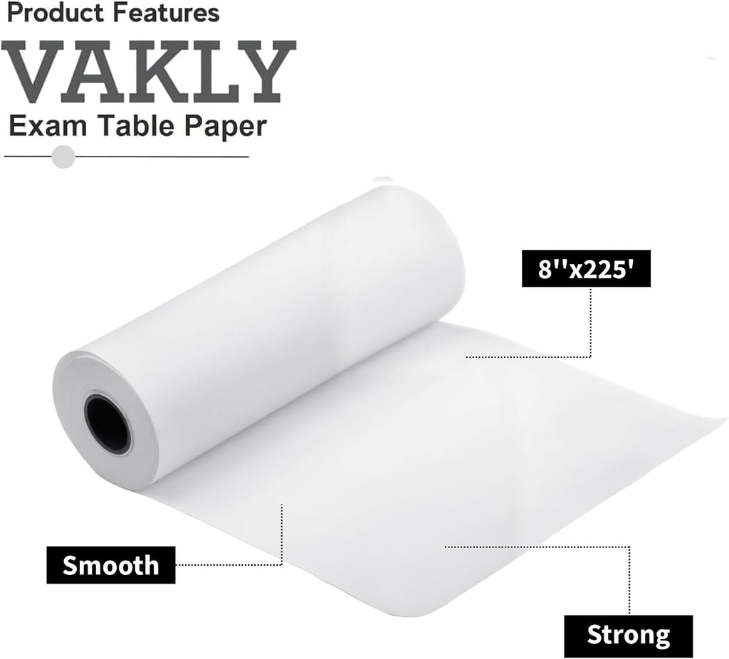 Headrest Exam Table Paper Roll 8 in x 225 ft (2 Pack) – Disposable Smooth Medical Barrier Paper for Massage Tables