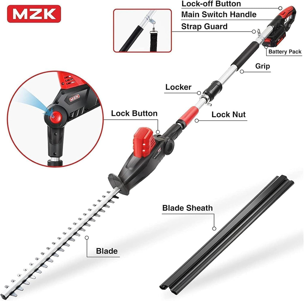 20V 23-Inch Pole Hedge Trimmer, 8-Foot Reach, Multi-Angle | Cordless hedge trimmer with extension pole for tall