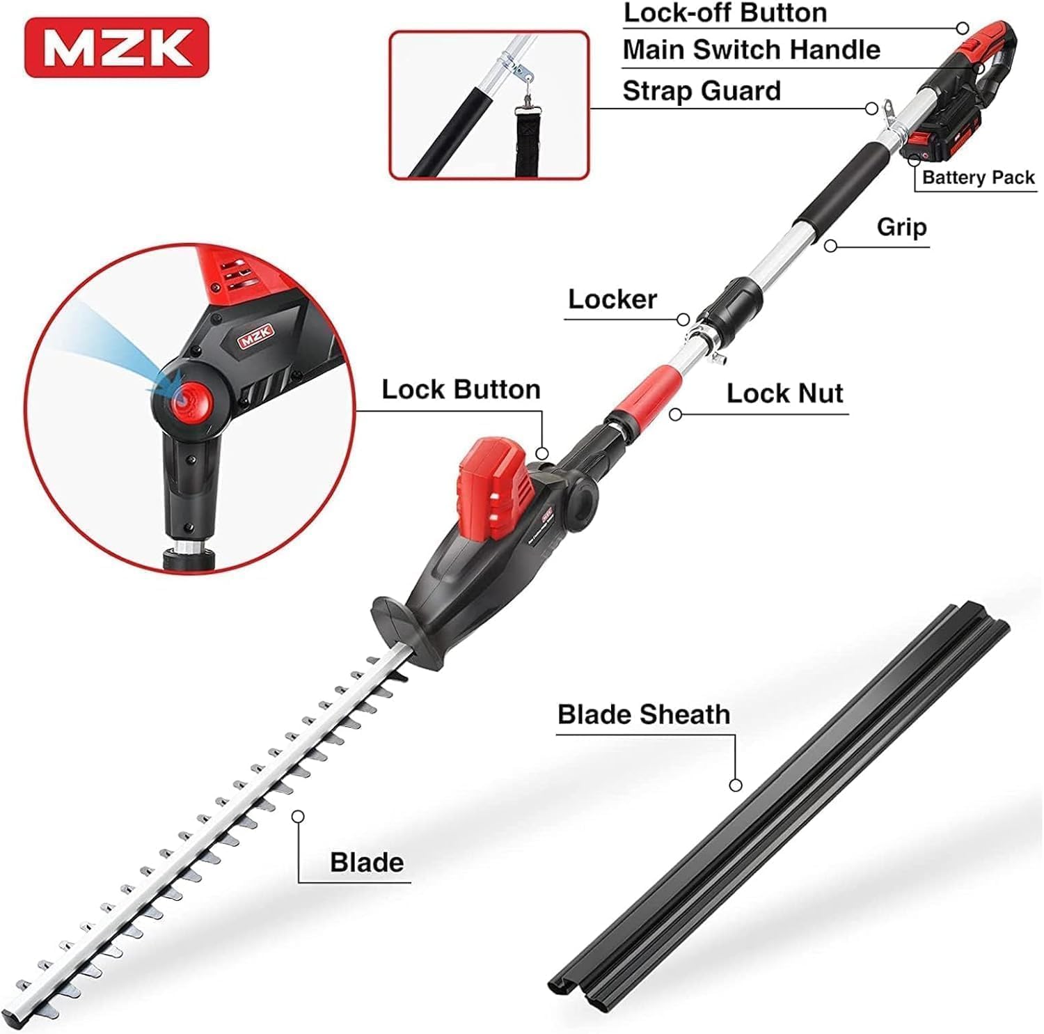 20V 23-Inch Pole Hedge Trimmer, 8-Foot Reach, Multi-Angle | Cordless hedge trimmer with extension pole for tall
