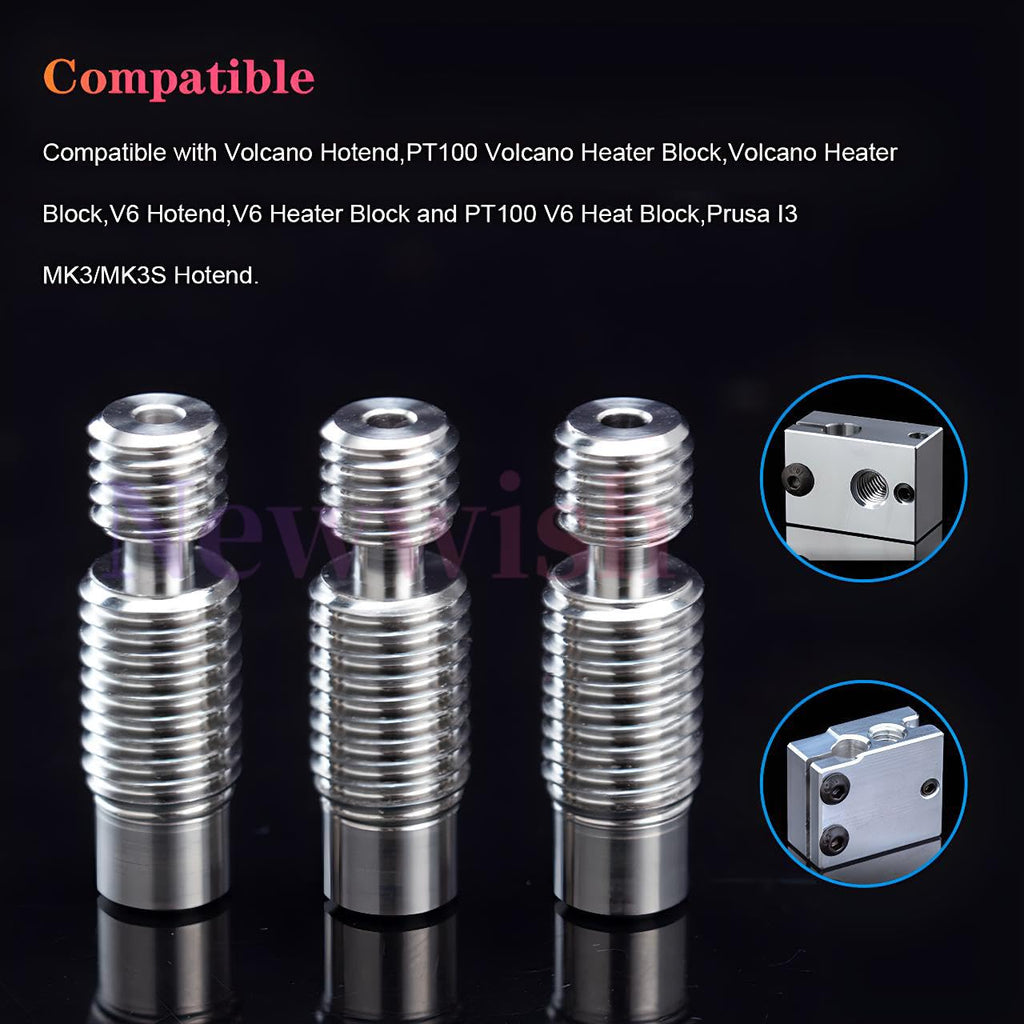 V6 Heatbreak,V6 All Metal Titanium Alloy Heatbreak Smooth V6 Heat Break for V6 Volcano Hotend,Heater Block for Prusa