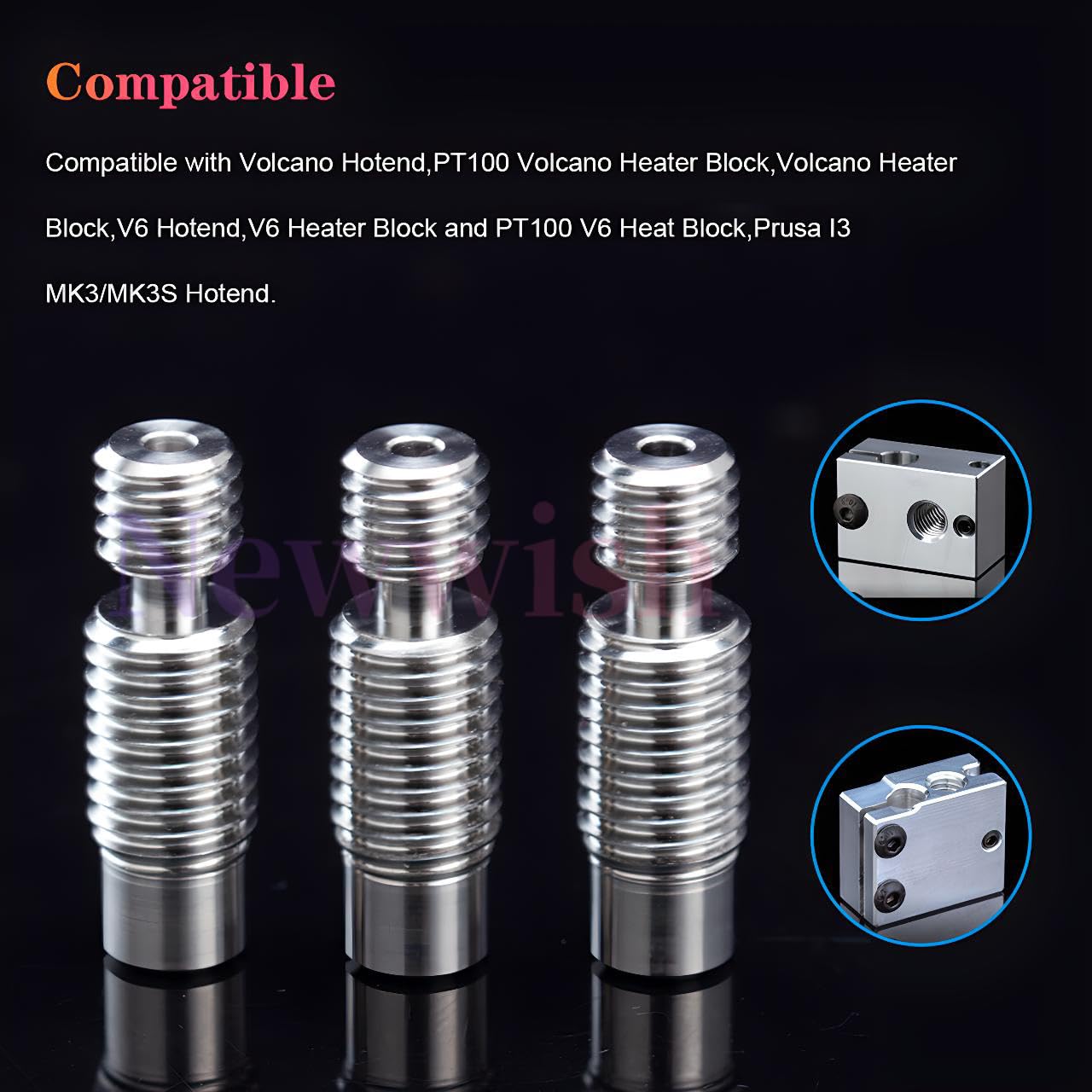 V6 Heatbreak,V6 All Metal Titanium Alloy Heatbreak Smooth V6 Heat Break for V6 Volcano Hotend,Heater Block for Prusa