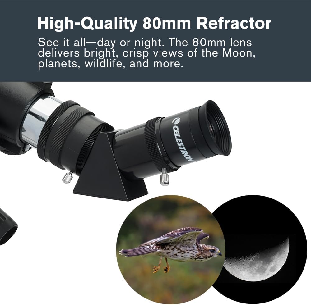 Travel Scope 80mm Telescope Kit with Backpack, Smartphone Adapter | 80mm Refractor Telescope Kit, Large Lens for