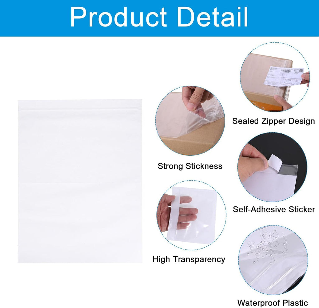 9.5x13.4" Clear Packing List Envelope, 50 Pack Plastic Waterproof Enclosed Self-Adhesive Side Loading Mailing Invoice