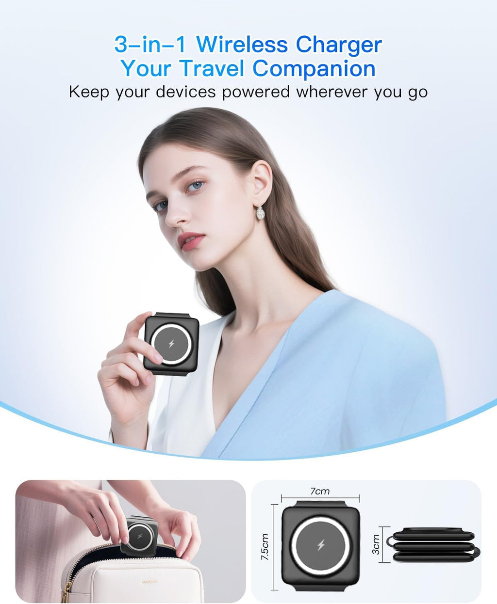 Magnetic Wireless Charger for iPhone: Fodable 3 in 1 Charging Station for Multiple Apple Devices - Travel Charging