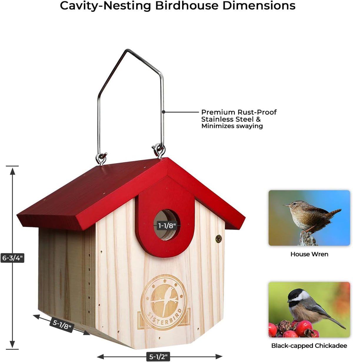 Wren Bird Houses for Outside, Bird House Warming Gifts, Red