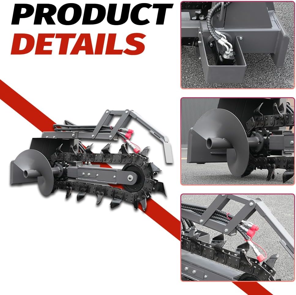 Trencher for Skid Steer Loaders Attachment Heavy Duty, Ideal for Pipeline Laying, Cable Installation & Landscaping