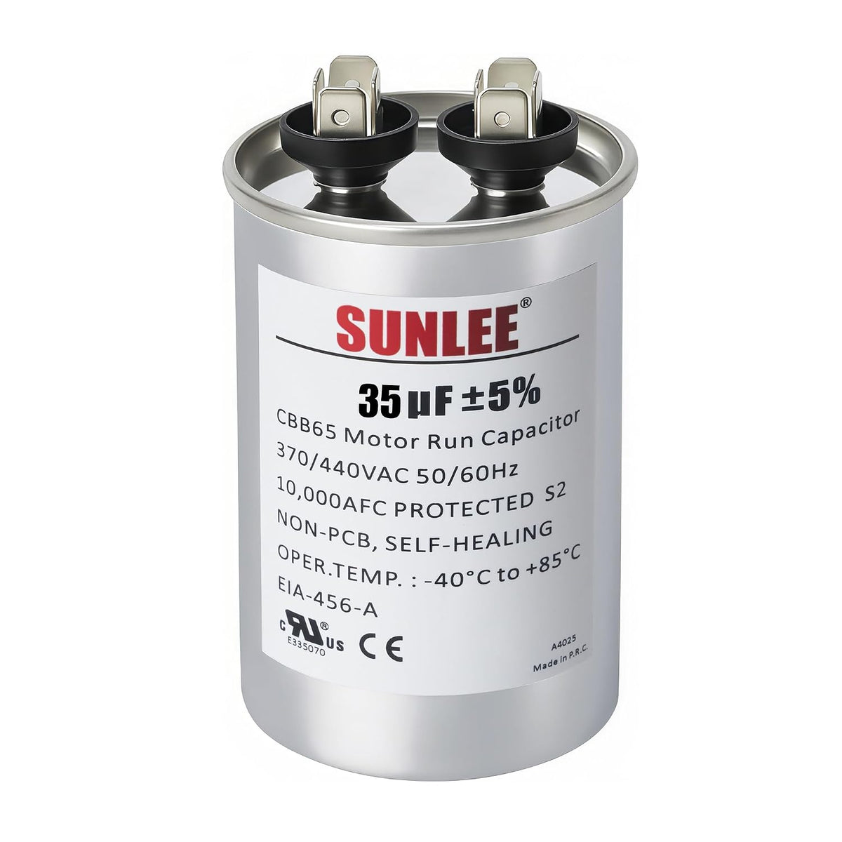 SUNLEE UL Recognized Single Run 35 uF (35 MFD) 370/440 VAC CBB65 Capacitor, 50/60 Hz, Reliable Replacement for AC Condenser Fan Motor, Heat Pump or Pool Pump