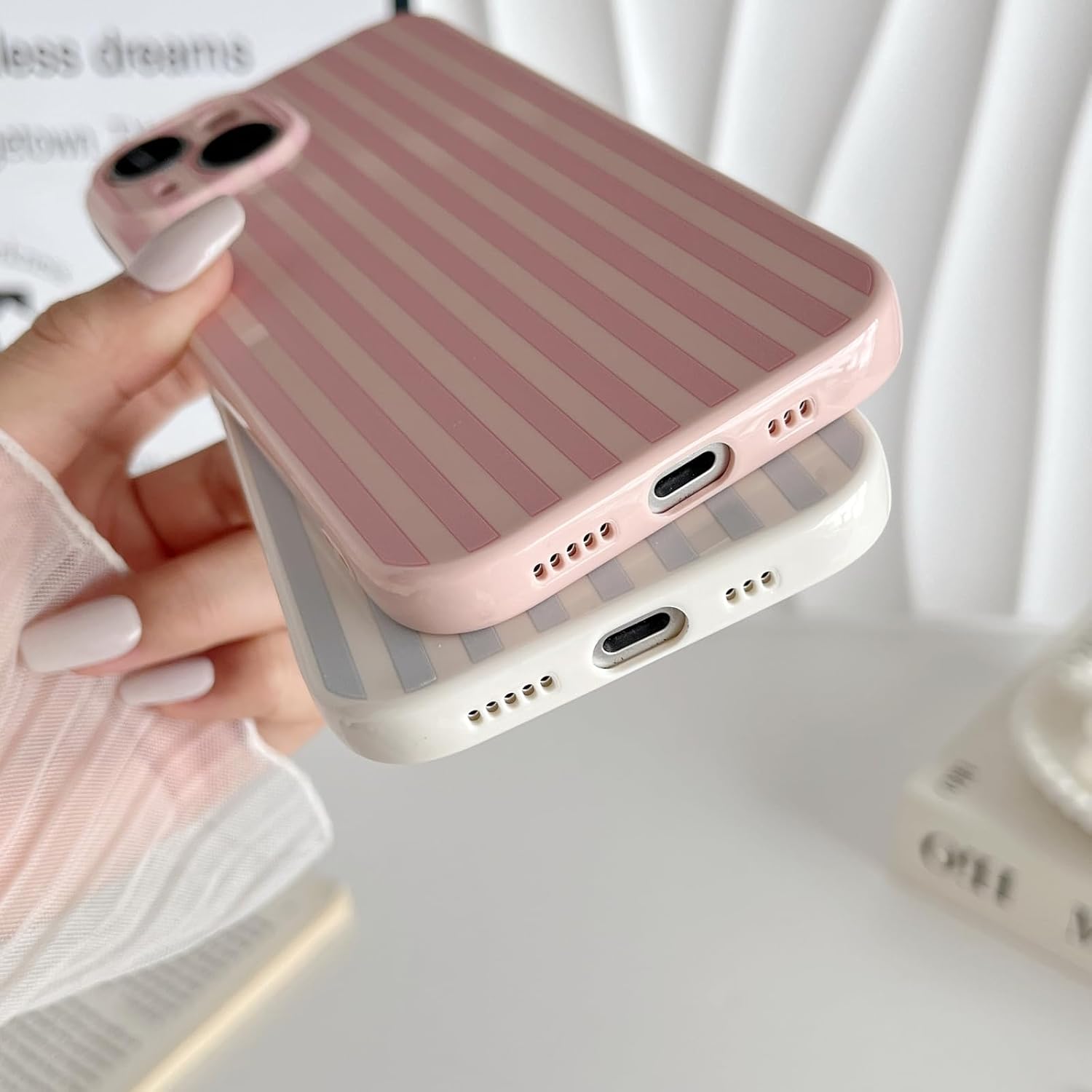 for iPhone 13 Case Cute Aesthetic Striped Phone Case for Women Girl Trendy Soft TPU Slim Shockproof Full Camera