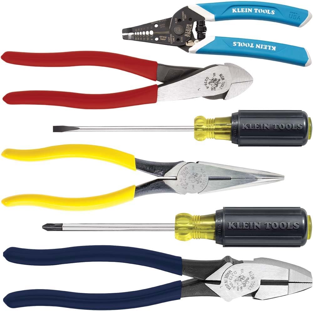 80080 Hand Tool Kit includes 2 Screwdrivers, Made in USA, 3 Pliers, Wire Stripper and Cutter, for Electricians, 6-Piece