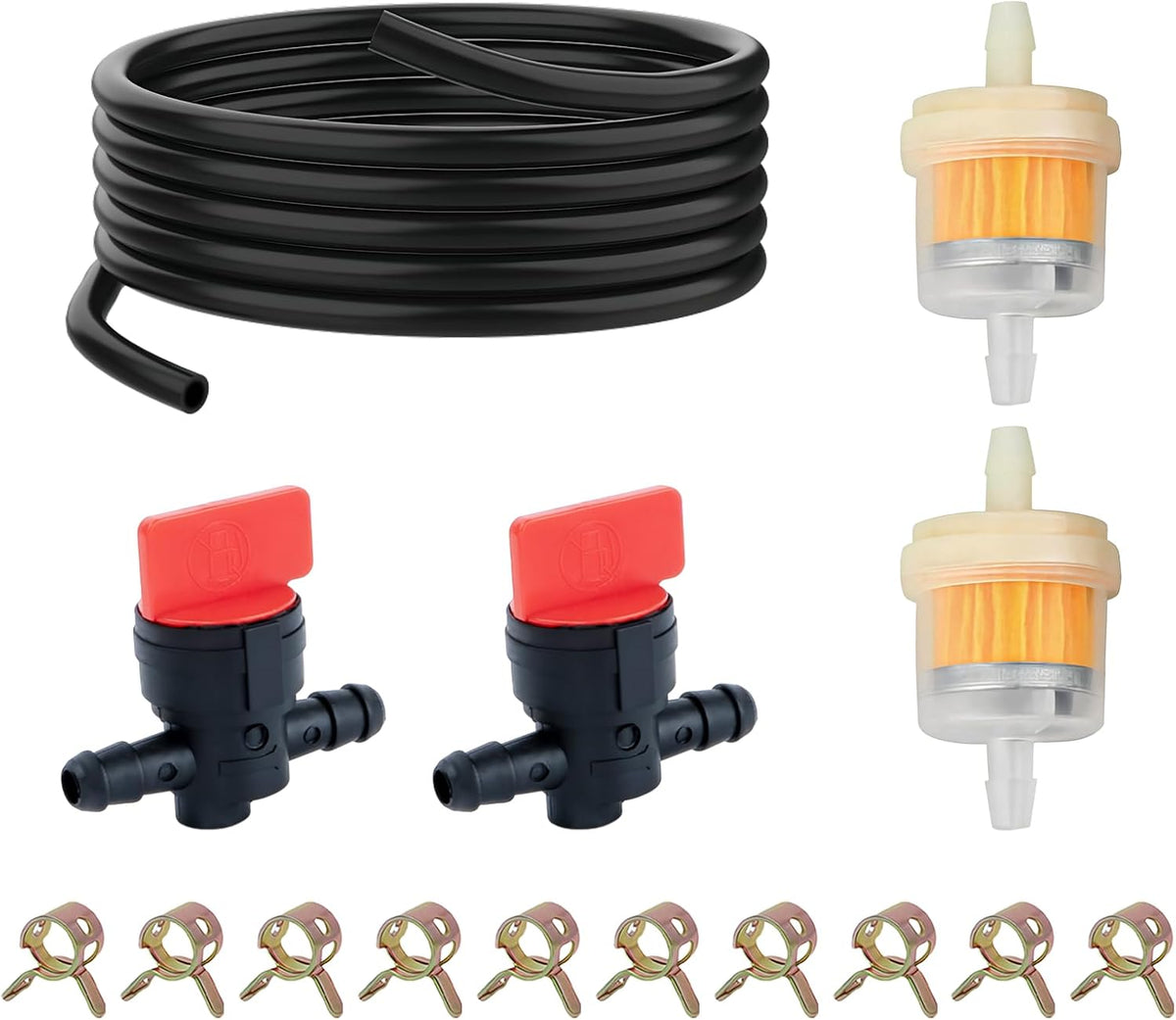 Gas Fuel Line Kit, 6.56 FT Fuel Hose with Clamps Valve, and Filter, Universal Gas Line Hose Kit for Briggs and