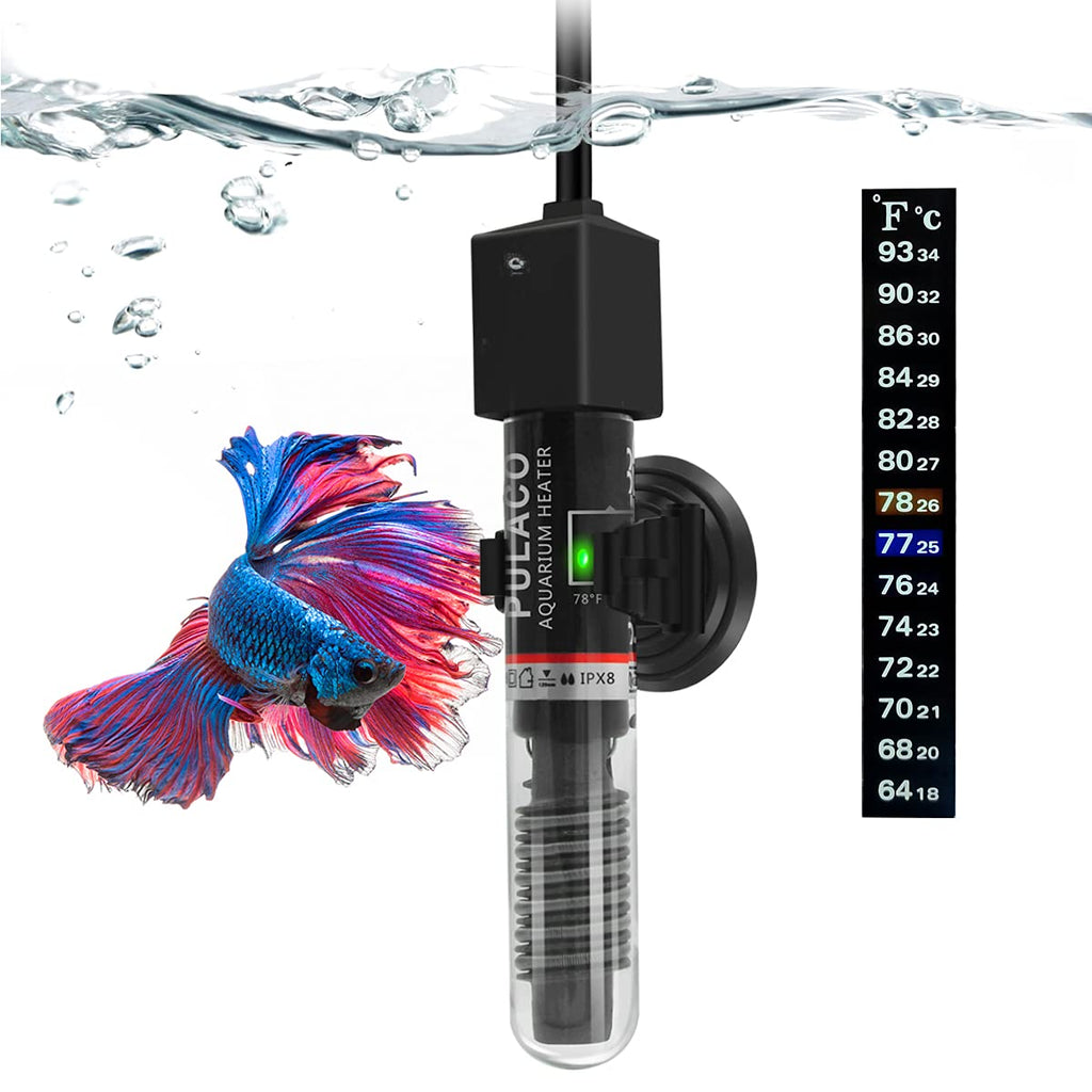 25Watt Mini Aquarium Heater, Submersible Betta Heater | Small Fish Tank Heater with Free Thermometer Strip for 1-6