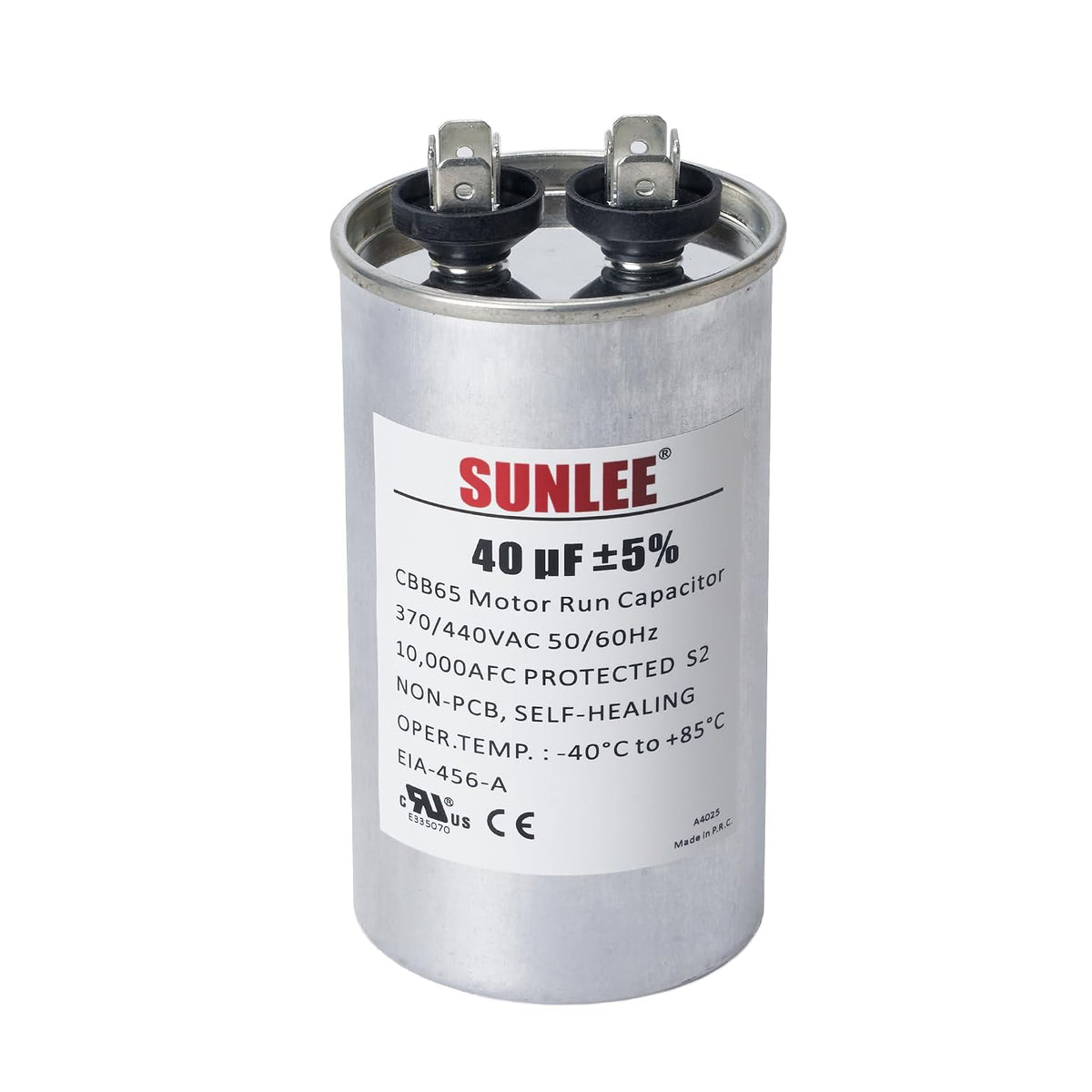 SUNLEE UL Recognized Single Run 40 uF (40 MFD) 370/440 VAC CBB65 Capacitor, 50/60 Hz, Reliable Replacement for AC Condenser Fan Motor, Heat Pump or Pool Pump