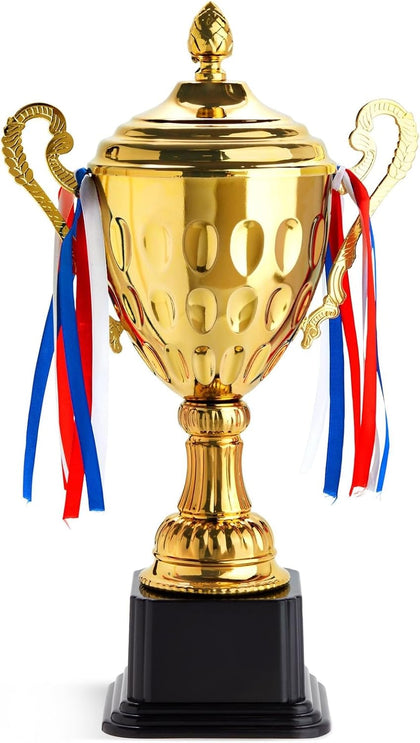 Trophy Award Cup - 16.63-Inch Gold-Plated Steel, Glossy Finish - 1st Place Award, Soccer Cup & Football Trophy