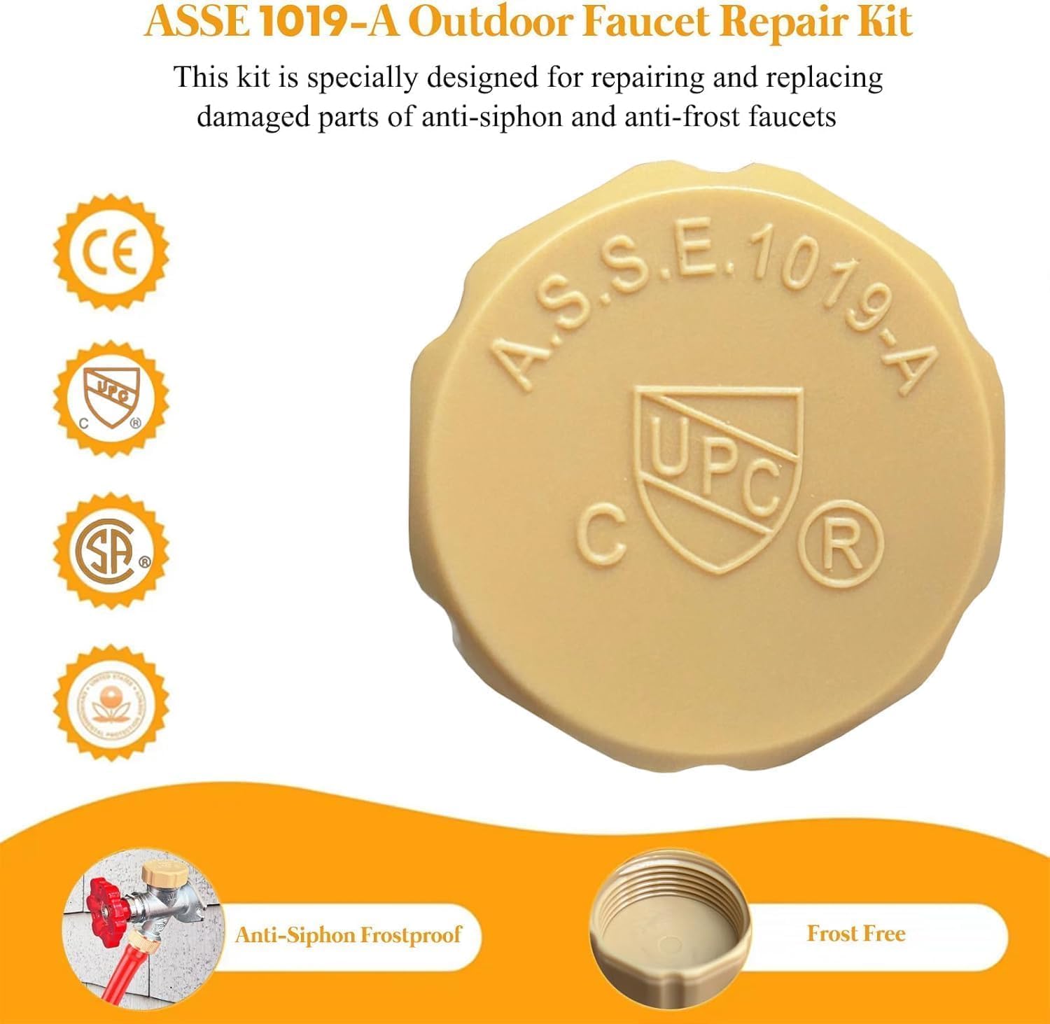 ASSE 1019-A Vacuum Breaker Replacement Kit, Outdoor Faucet Repair Kit, Anti-Siphon Frost-Free Hose Bib Sillcock Valve