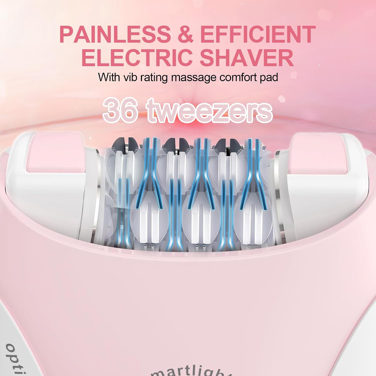 Epilator for Women, 2 Speeds Facial Hair Removal Device with LED Light, 36 Tweezers & Massage Pad, Rechargeable