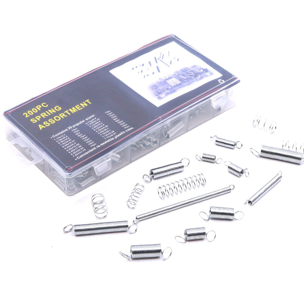 200Pcs Zinc Plated Extension and Compression Industry Spring Assortment Kit
