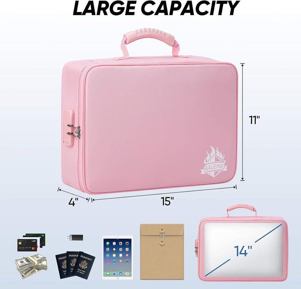 Fireproof Document Box with Lock, Waterproof Fire Safe File Bag