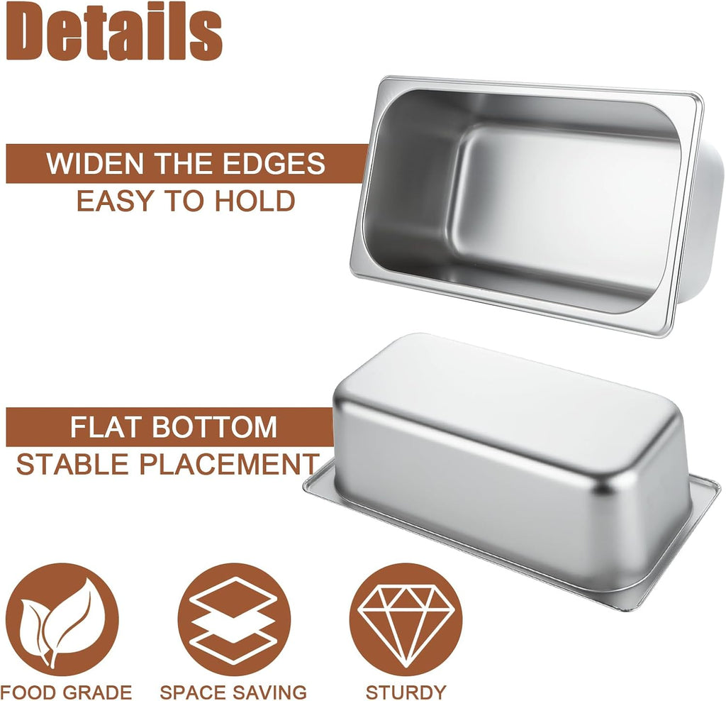 6PCS Hotel Pans Stainless Steel Steam Table Pan Restaurant Supplies 1/3 Size x 4 inch Deep Stainless Steam Table