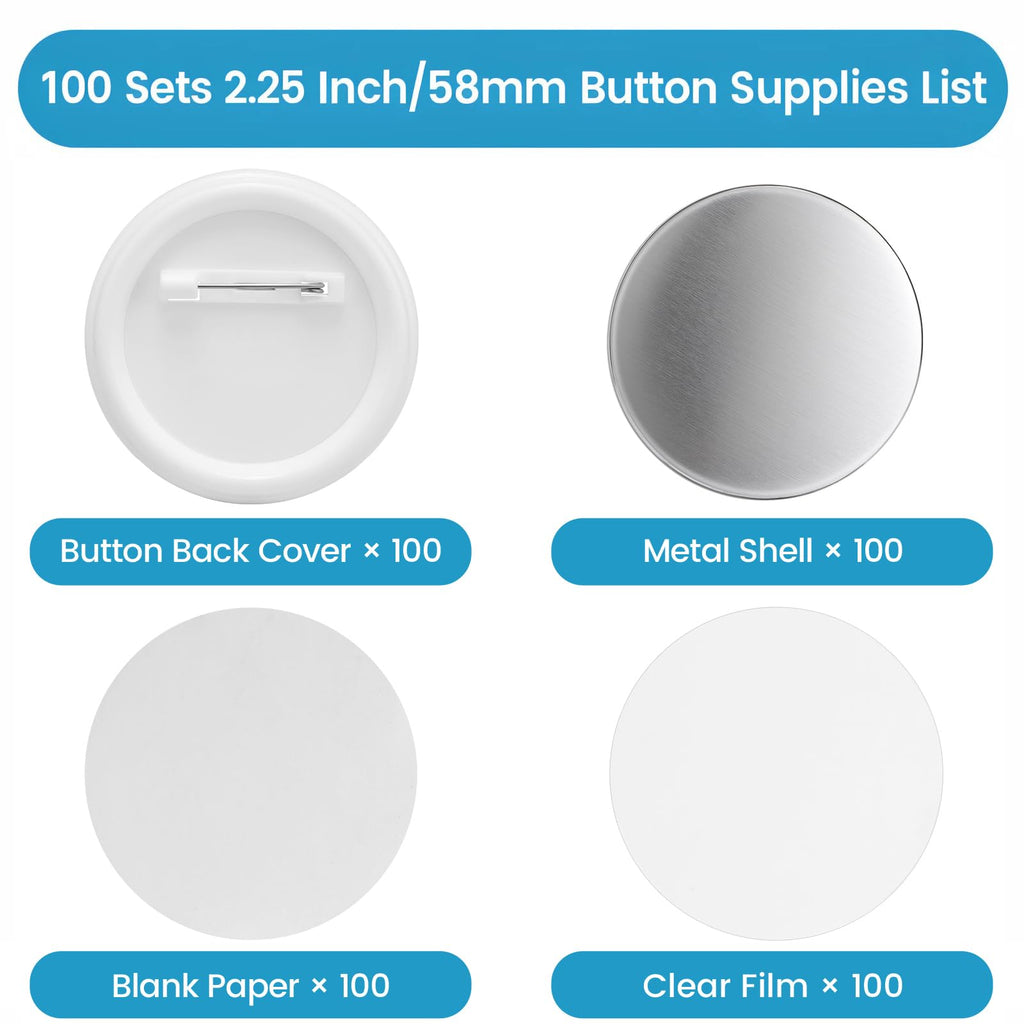 Button Maker Supplies, 100 Sets 58mm/2.25 inch Button Supplies