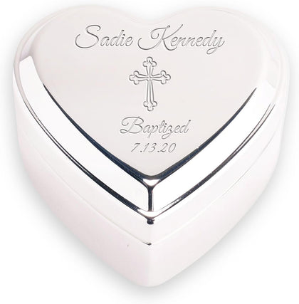 Personalized Baptism Jewelry Box, Heart Keepsake