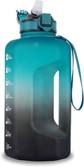 2.2L Big Water Bottle with Straw 74oz Motivational Jug (Green/Black) | Bpa Free, Leak-proof, Time Marker Tracks Daily