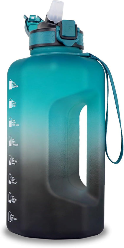 2.2L Big Water Bottle with Straw 74oz Motivational Jug (Green/Black) | Bpa Free, Leak-proof, Time Marker Tracks Daily