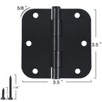 3 1/2" Matte Black Door Hinges 3.5 Inch Rounded Flat 24 Pack